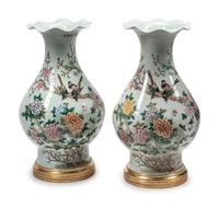 A Pair of Large Gilt Bronze Mounted Famille Rose Porcelain Vases