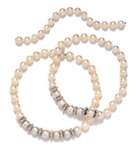 A White Gold, Diamond and Cultured South Sea Pearl Convertible Necklace, 132.90 dwts.