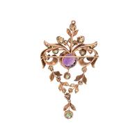 RUSSIAN, ART NOUVEAU, BICOLOR GOLD, AMETHYST AND DEMANTOID GARNET PENDANT/NECKLACE