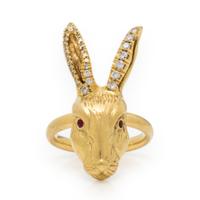 House of Ravn, 'Wonderland', Yellow Gold, Diamond, and Ruby Rabbit Ring