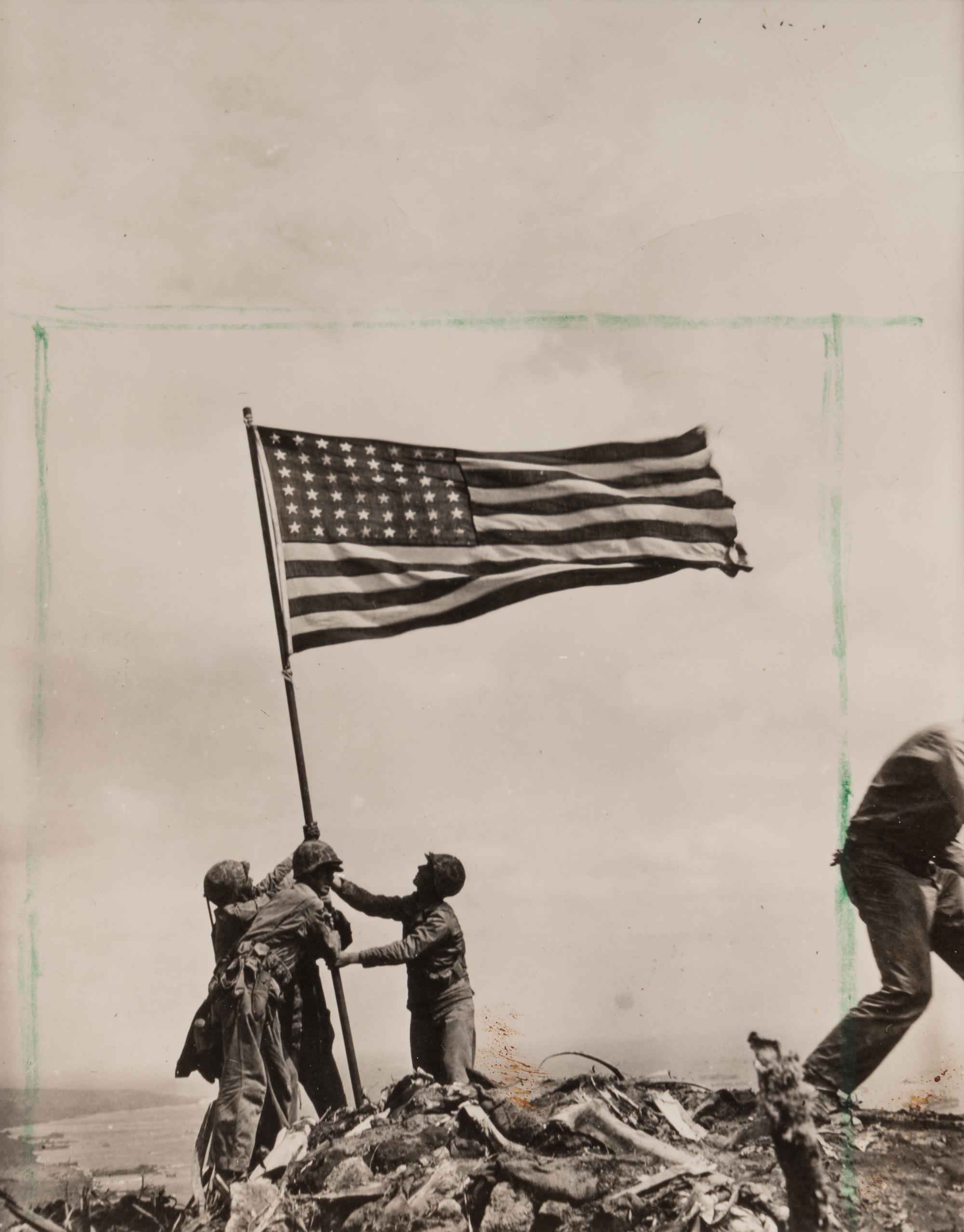 ROSENTHAL, Joe (1911-2006). Flag Raising on Mt. Suribachi, Iwo Jima. -- Aerial View of a Pacific Island. -- The 28th Regiment Atop Mt. Suribachi. -- Four Marines with Flag, Mr. Suribachi. 1945.