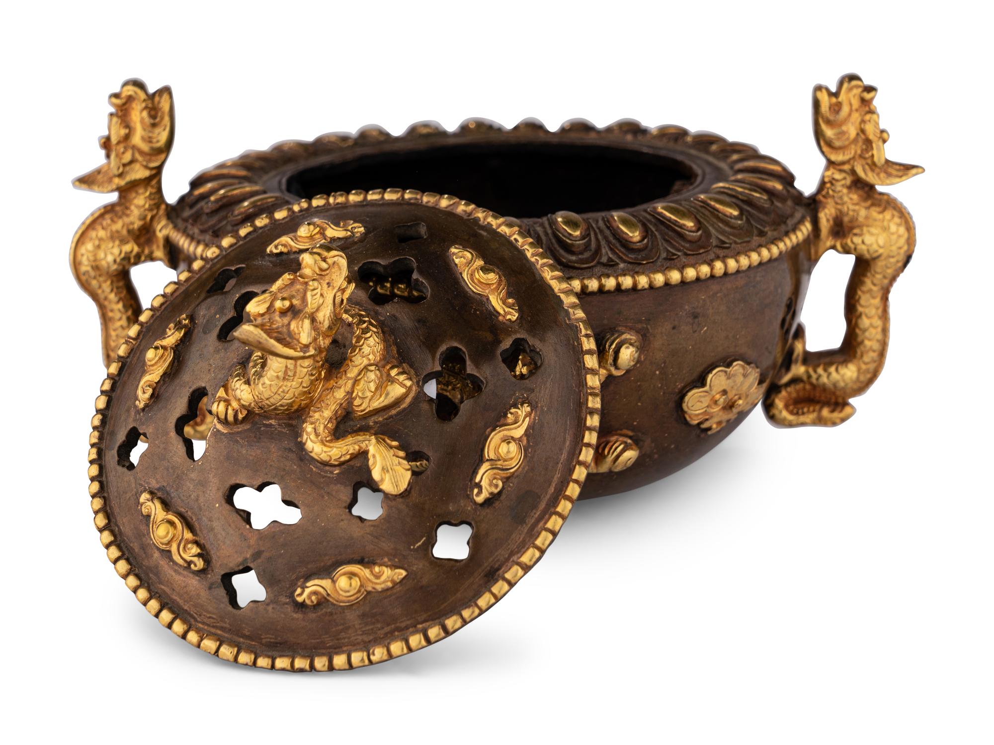 A Chinese Bronze Censer with Dragon Handles