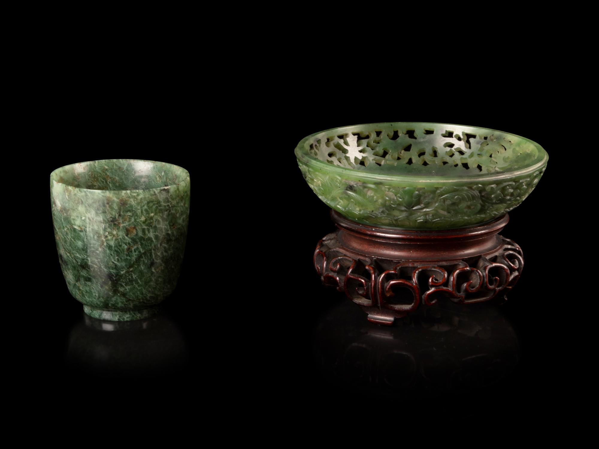 Two Chinese Spinach Jade Scholar’s Objects