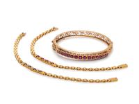 COLLECTION OF YELLOW GOLD AND GEMSTONE BRACELETS