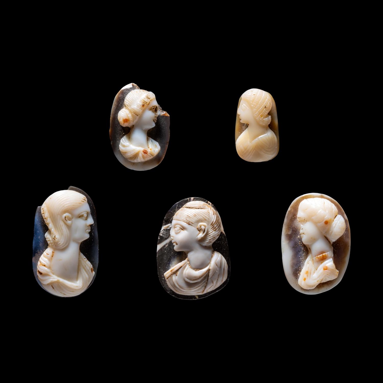 Five Roman Onyx Cameos of Female Portrait Heads