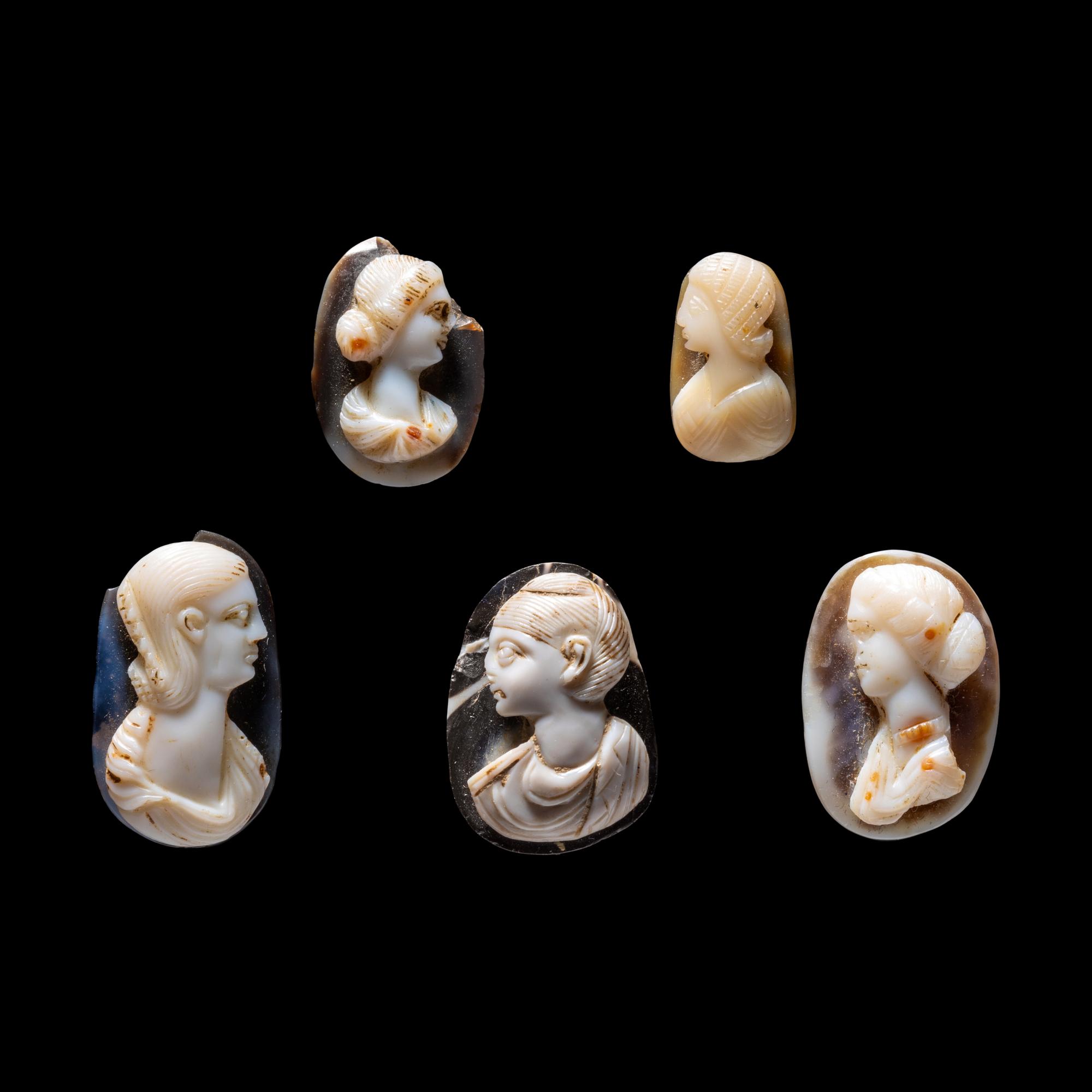 Five Roman Onyx Cameos of Female Portrait Heads