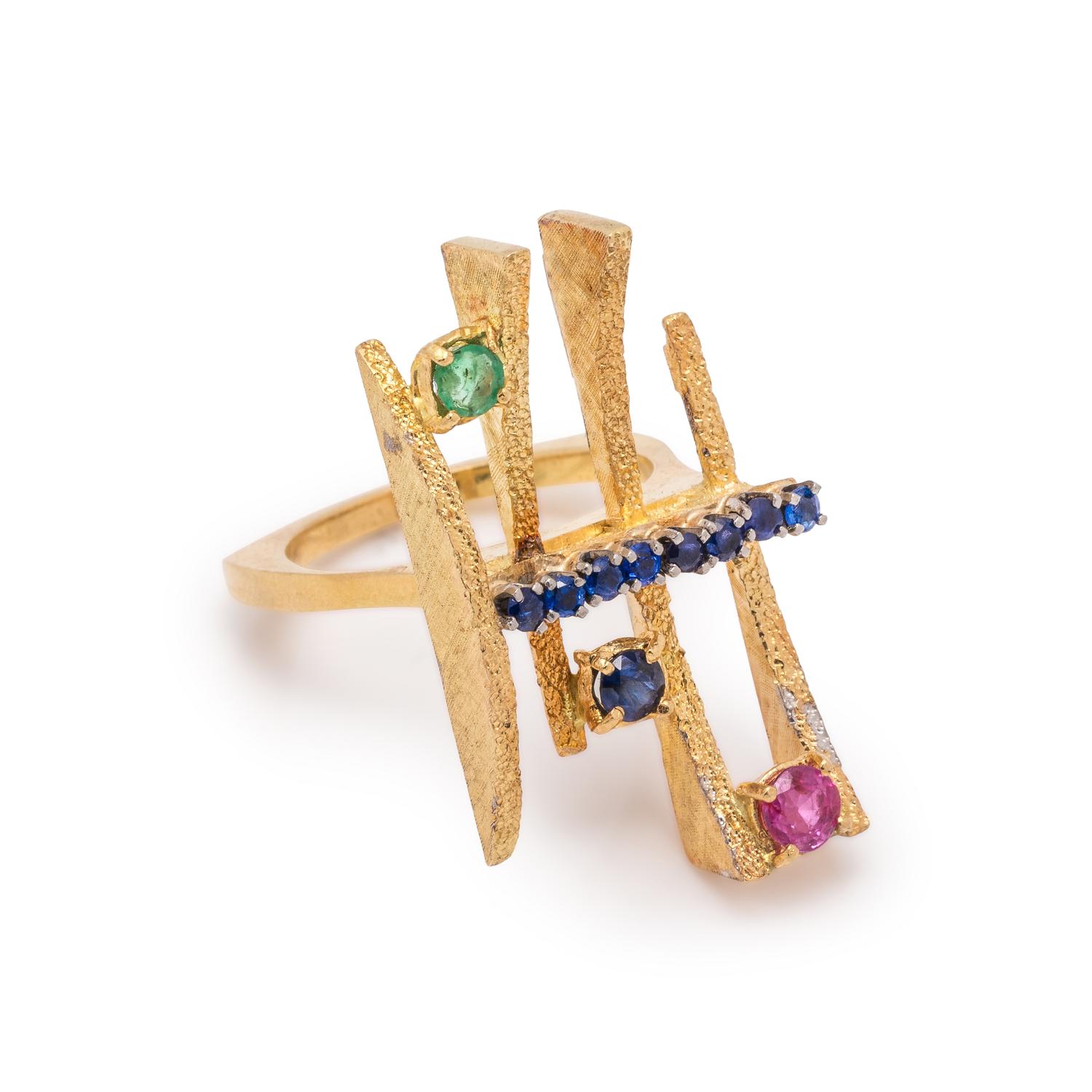 BRUTALIST, YELLOW GOLD AND MULTIGEM RING