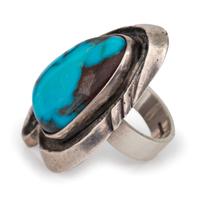 Tufa Cast Silver Ring, Set with a Bisbee Turquoise Cabochon