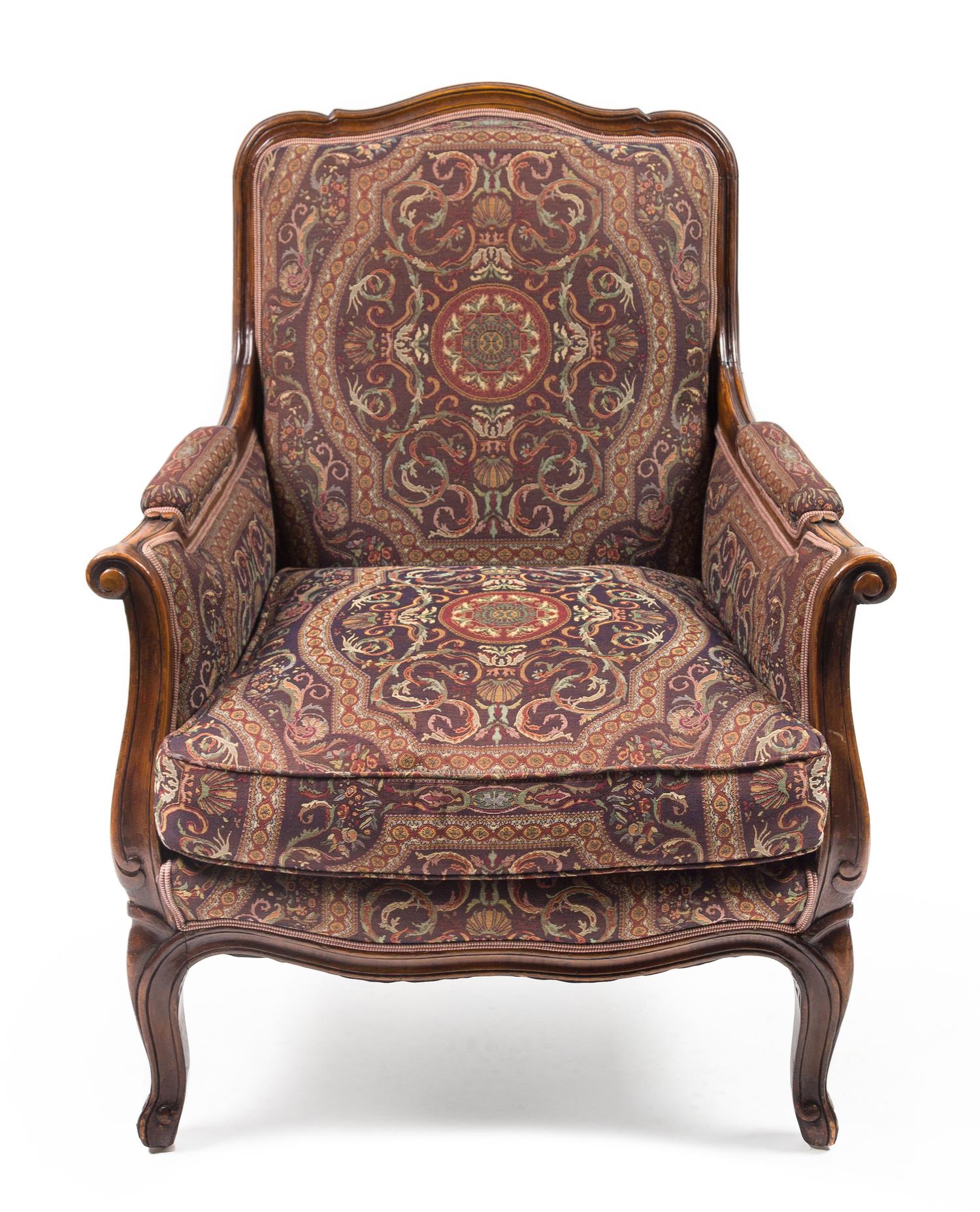 A Louis XV Style Upholstered Bergère Height 34 inches. — 20TH CENTURY
