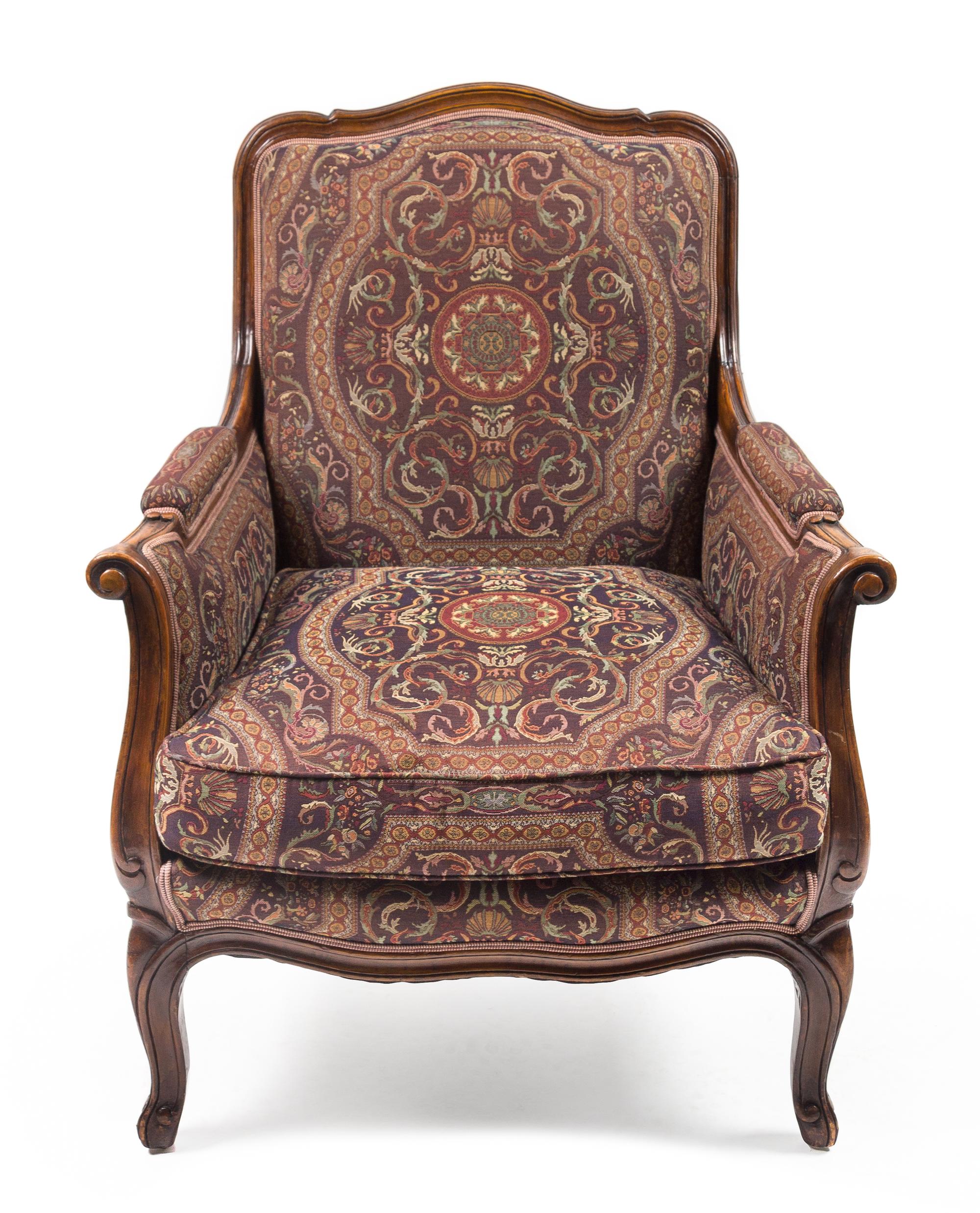 A Louis XV Style Upholstered Bergère Height 34 inches. — 20TH CENTURY