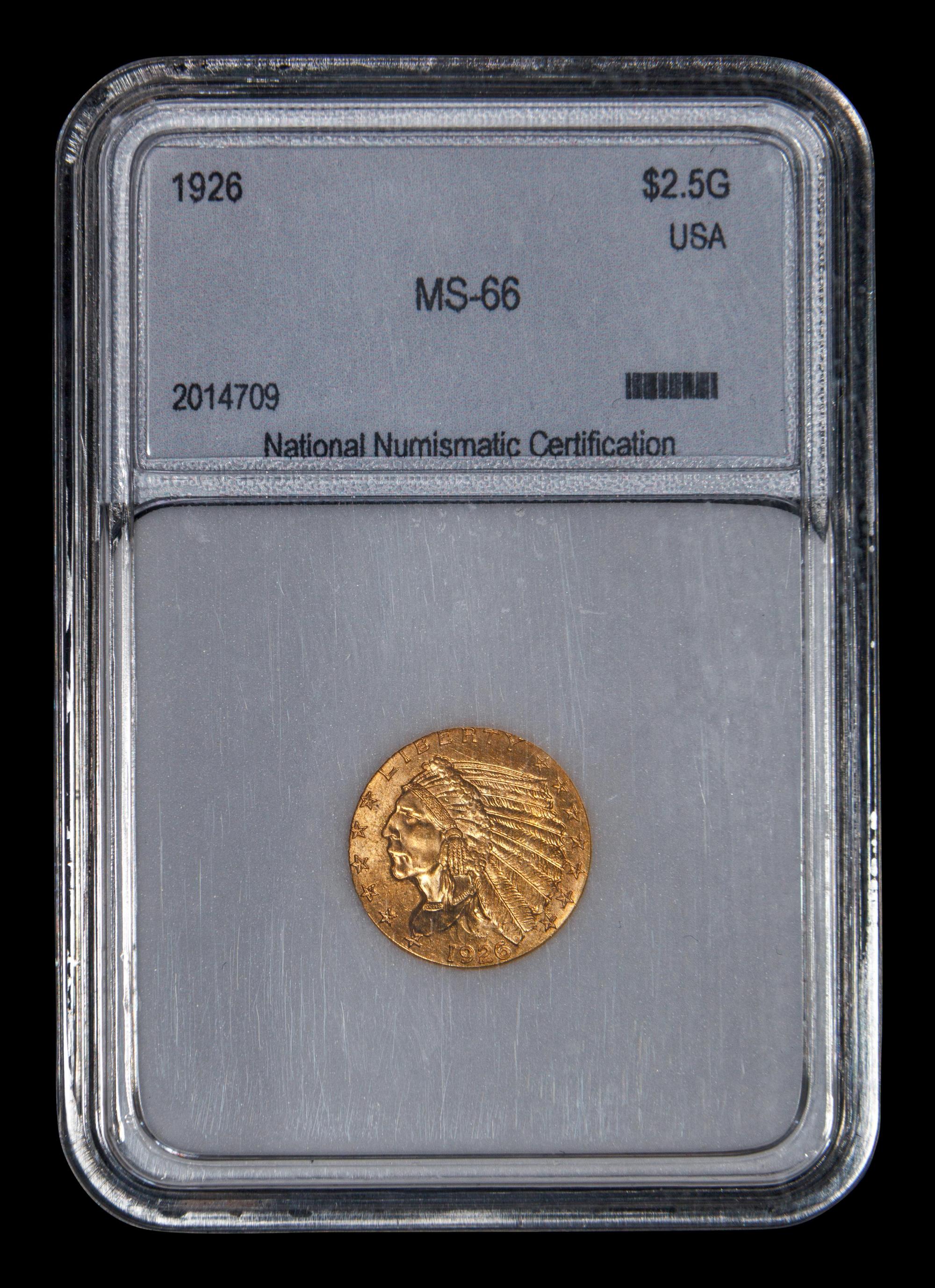 An 1926 Indian Head $2.50 Gold Coin