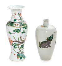 Two Famille Verte Porcelain Vases Height of taller 11 1/2 inches. — LATE 19TH/EARLY 20TH CENTURY