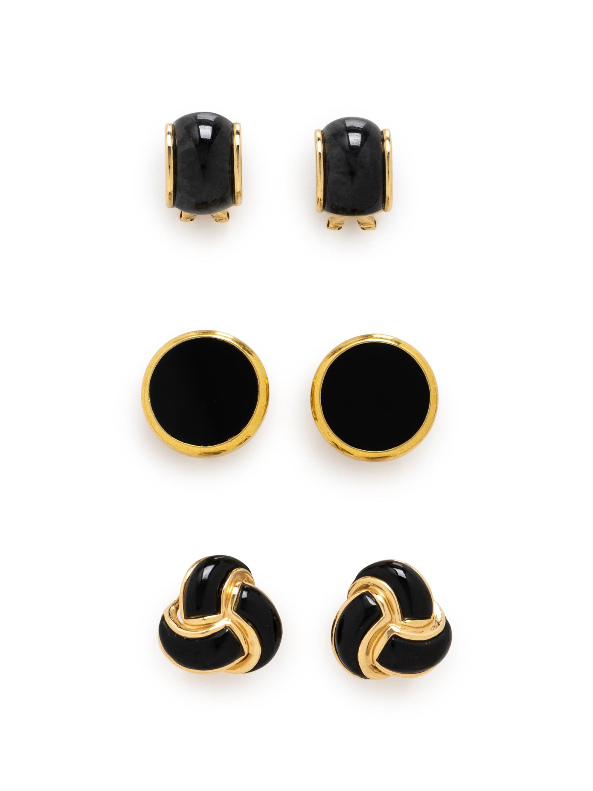 THREE PAIRS OF YELLOW GOLD EARRINGS