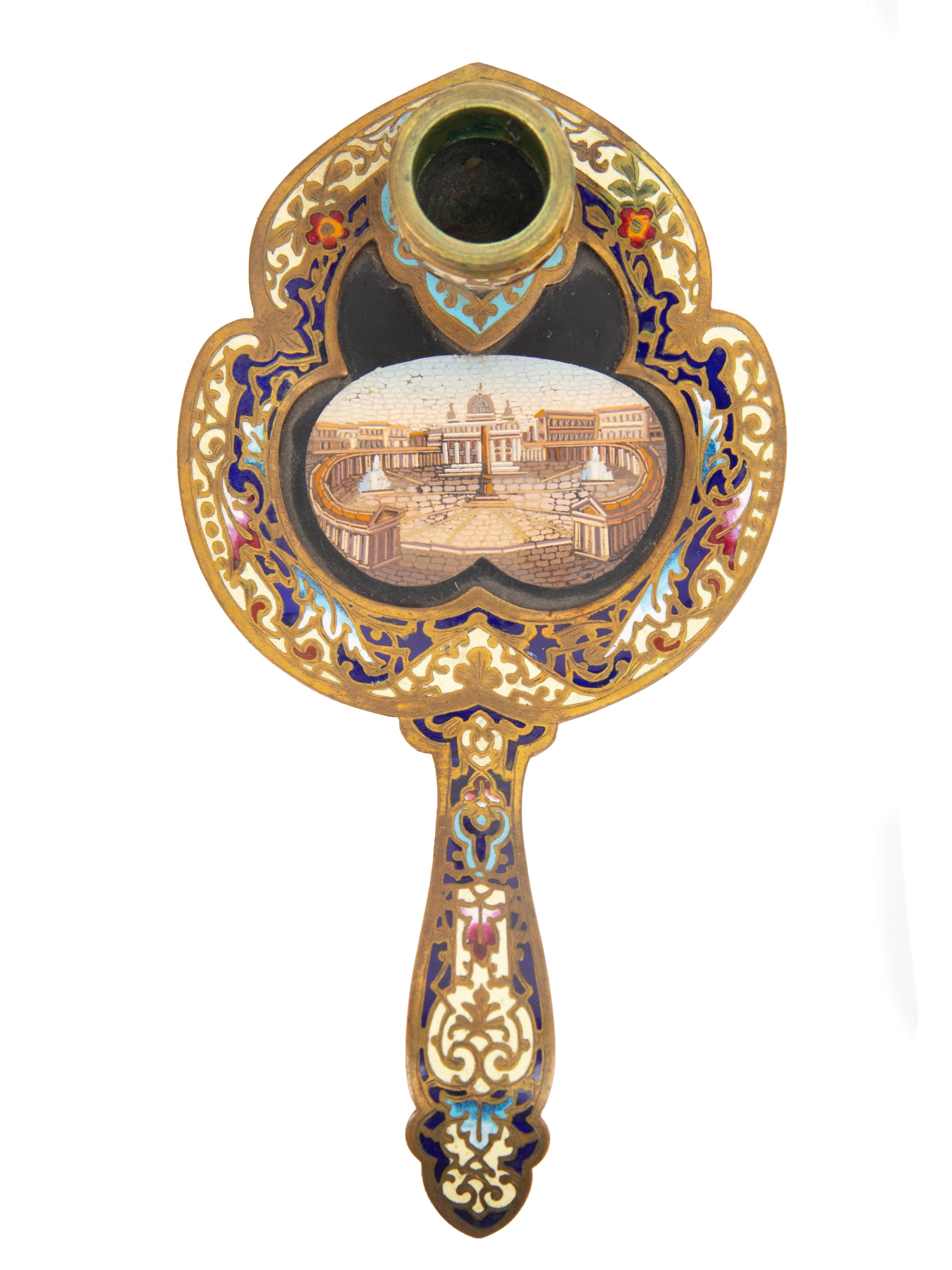 An Italian Micromosaic and Pietra Dura Chamber Stick