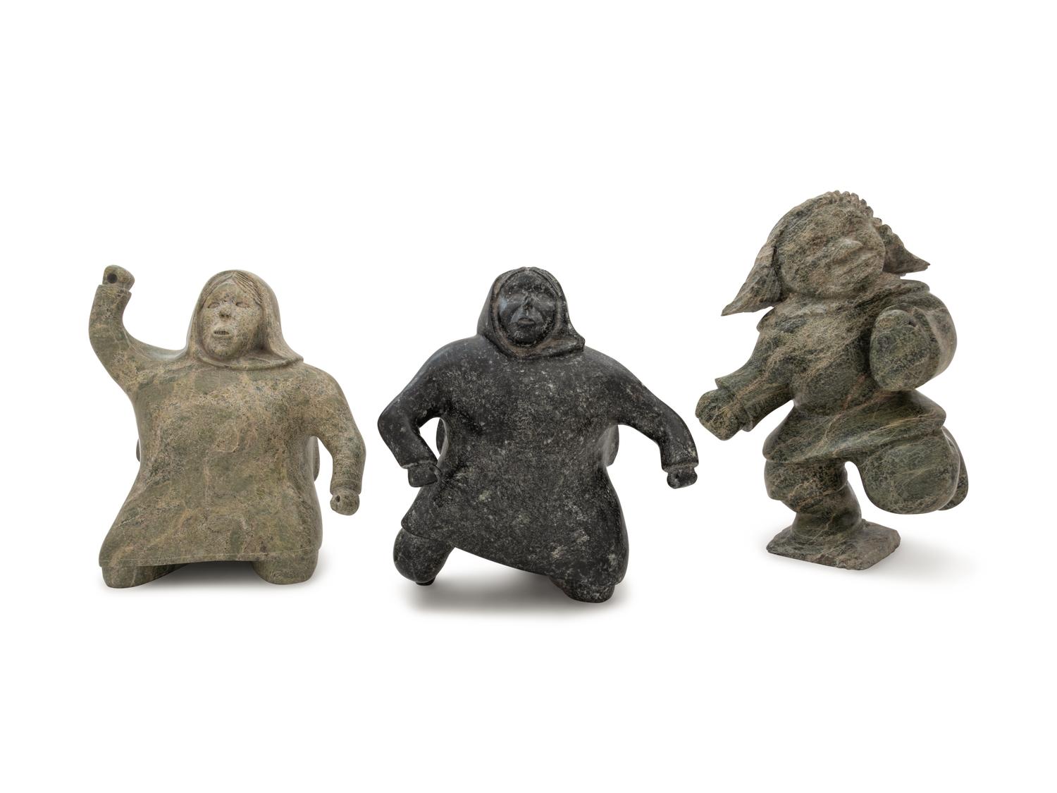 Three Inuit Carved Stone Figures