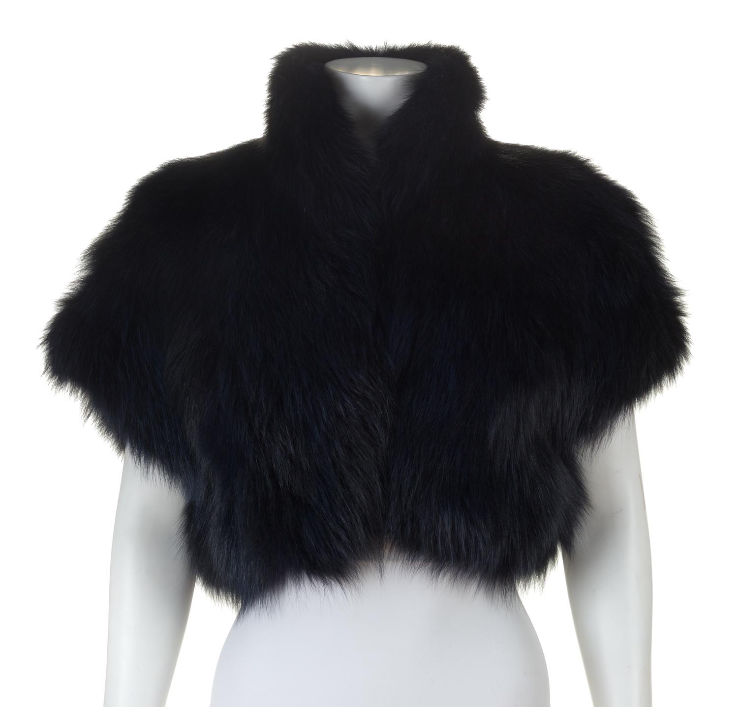 A Gucci Blue Fur Crop Vest, Size 42.