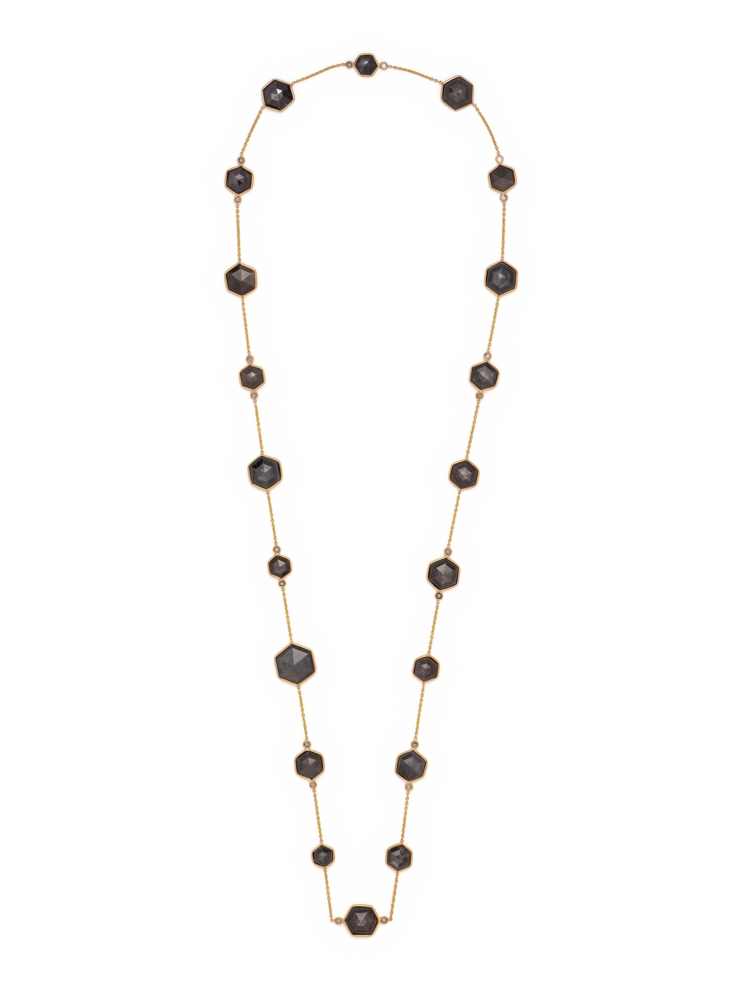 YELLOW GOLD, GREY SAPPHIRE AND DIAMOND NECKLACE