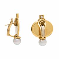 Elizabeth Gage, Enamel, Pearl, and Diamond Earrings