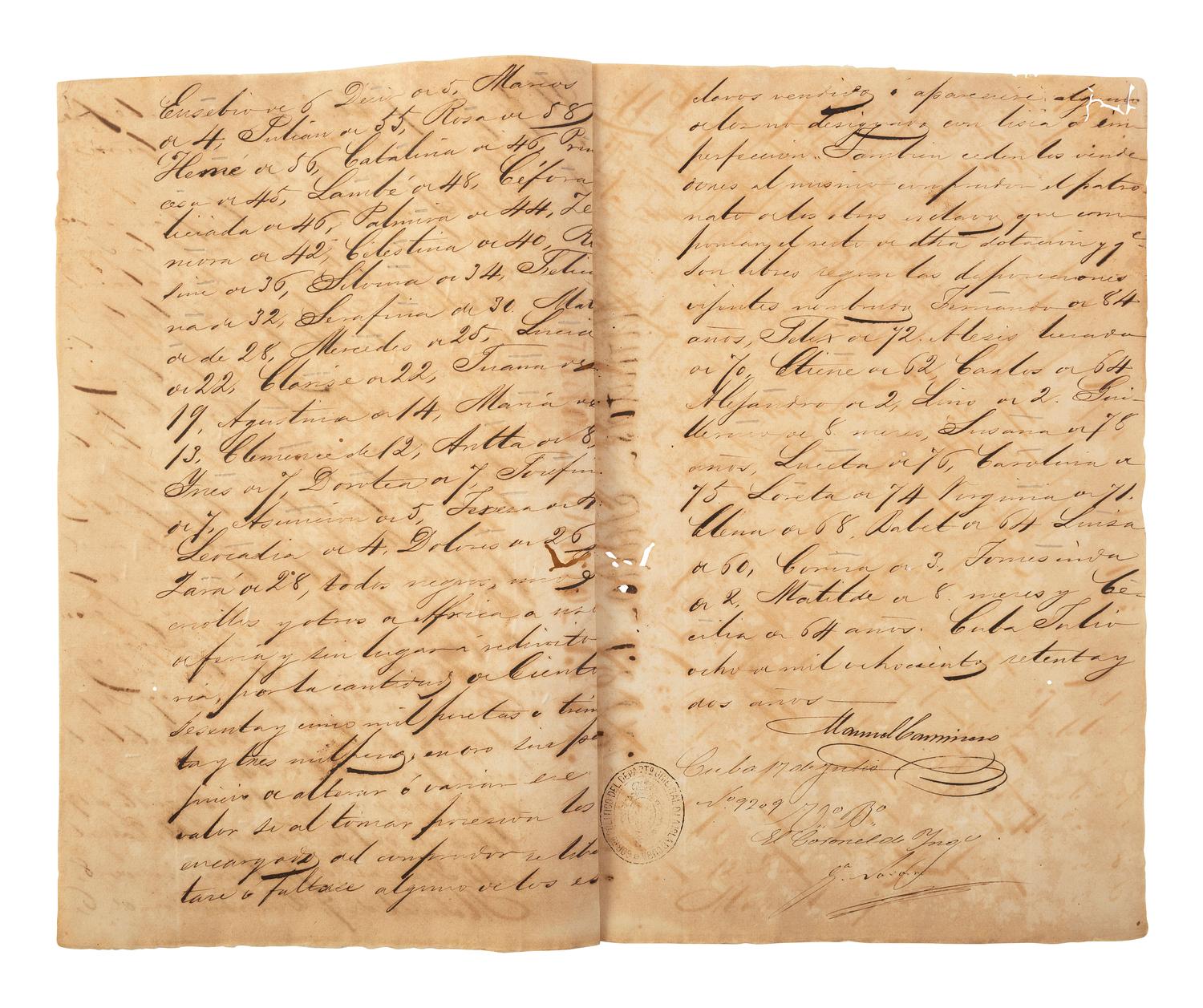 [ENSLAVEMENT & ABOLITION]. A group of 12 documents regarding the sale of enslaved persons in Cuba. 1844-1873.