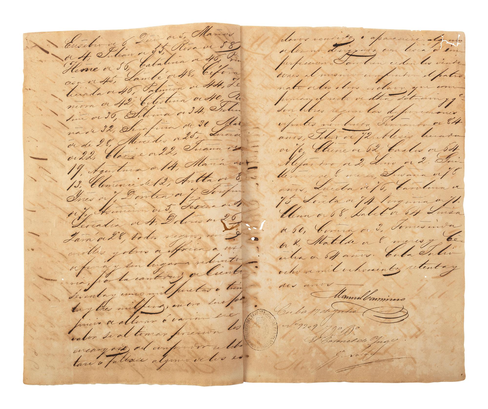 [ENSLAVEMENT & ABOLITION]. A group of 12 documents regarding the sale of enslaved persons in Cuba. 1844-1873.
