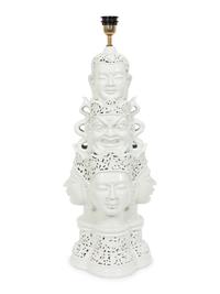 A Contemporary Blanc de Chine Porcelain Table Lamp with Mulit-Face Design