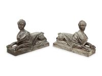 A Pair of Patinated Fiberglass Sphinxes