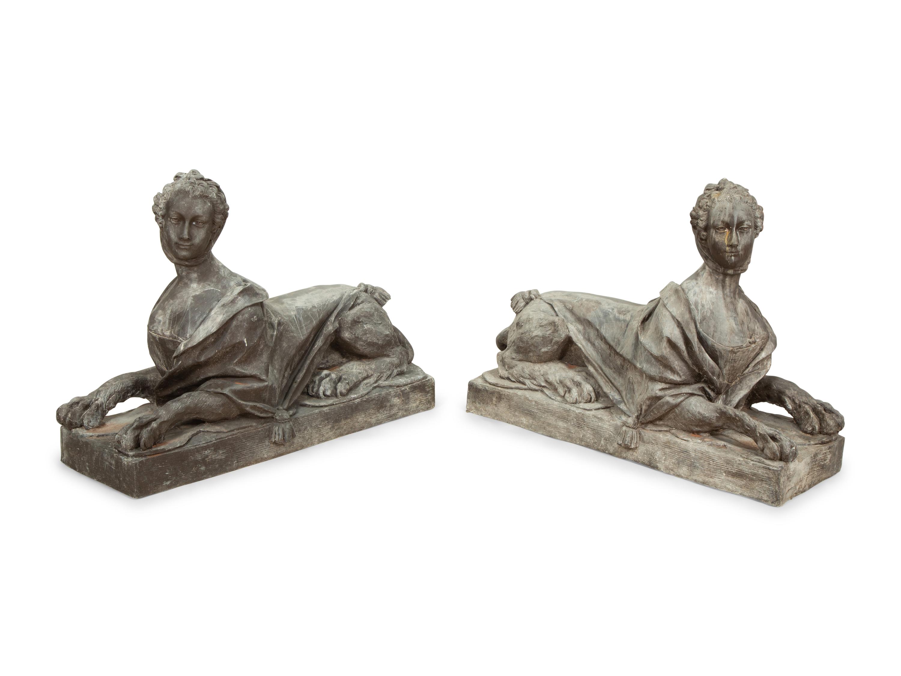 A Pair of Patinated Fiberglass Sphinxes
