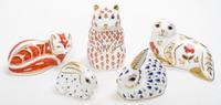 A Collection of Royal Crown Derby Porcelain Figural Paperweights Height of tallest 5 1/4 inches. — LATE 20TH CENTURY