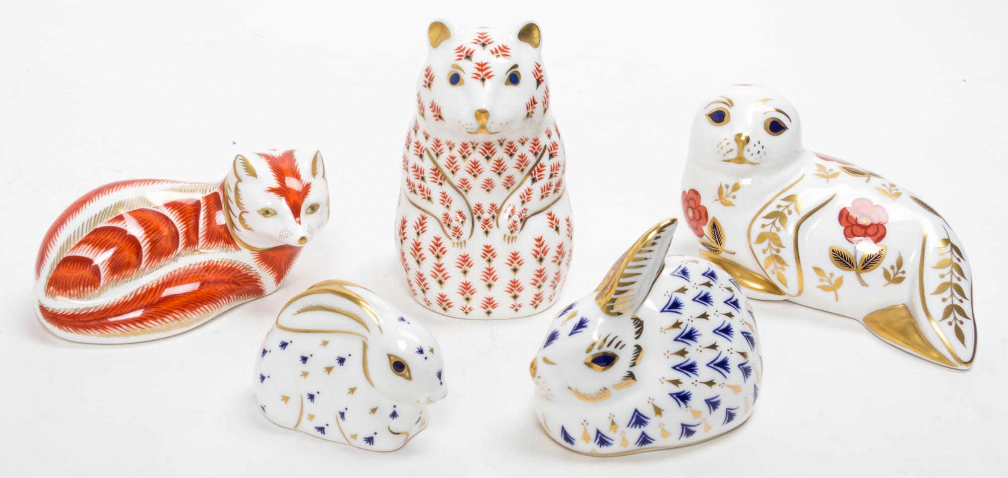A Collection of Royal Crown Derby Porcelain Figural Paperweights Height of tallest 5 1/4 inches. — LATE 20TH CENTURY