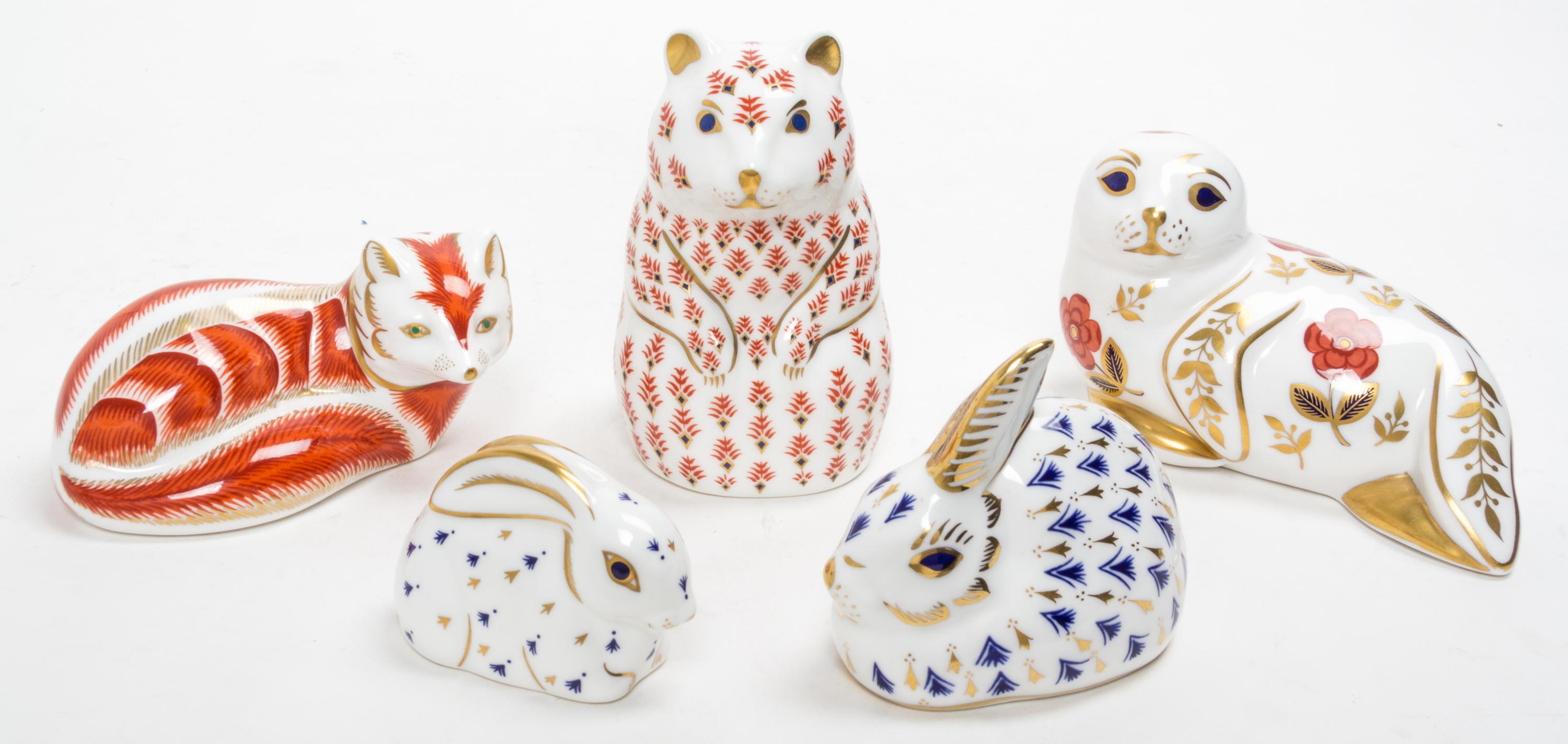A Collection of Royal Crown Derby Porcelain Figural Paperweights Height of tallest 5 1/4 inches. — LATE 20TH CENTURY