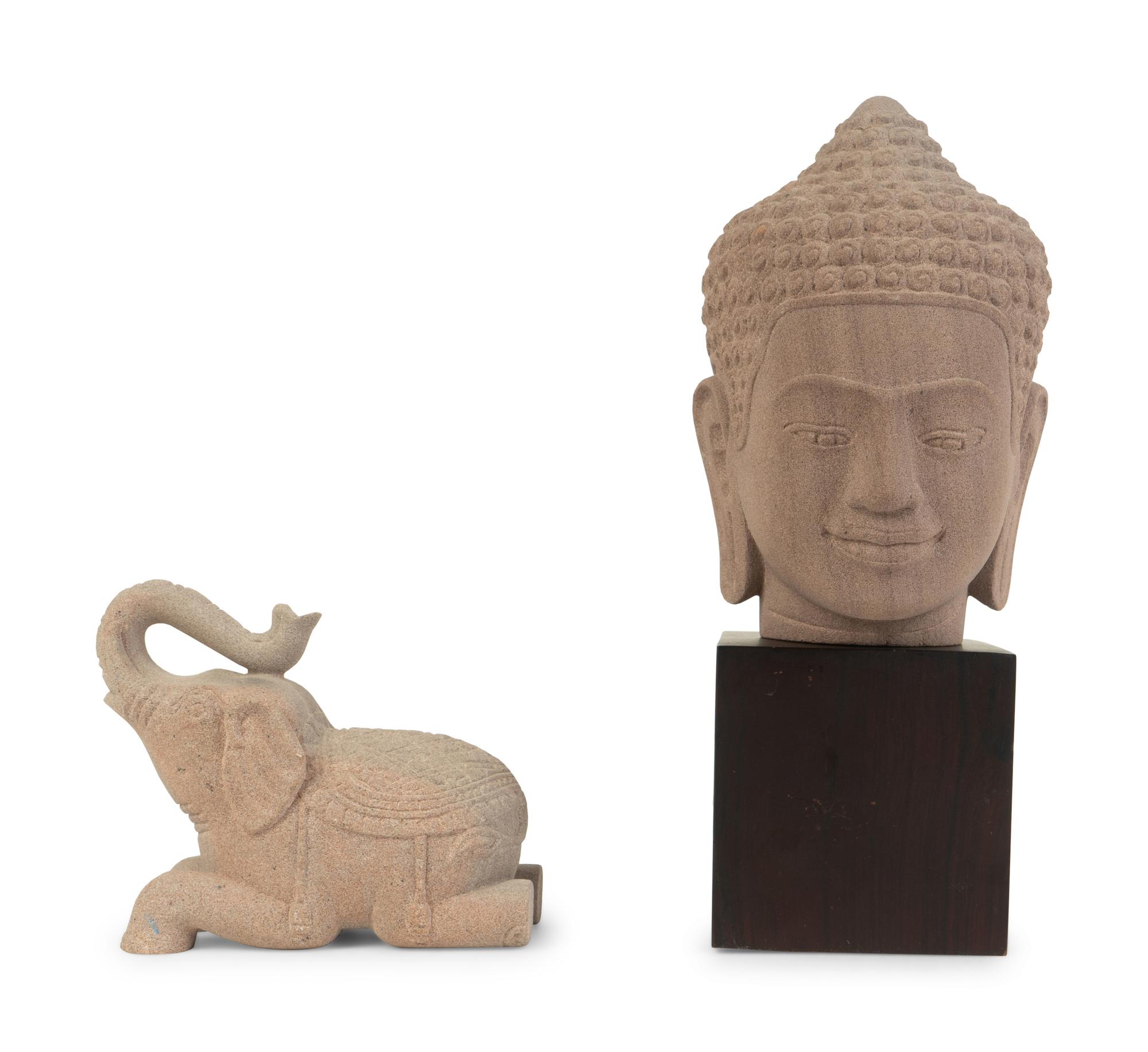 Two Southeast Asian Carved Sandstone Figures — 20TH CENTURY
