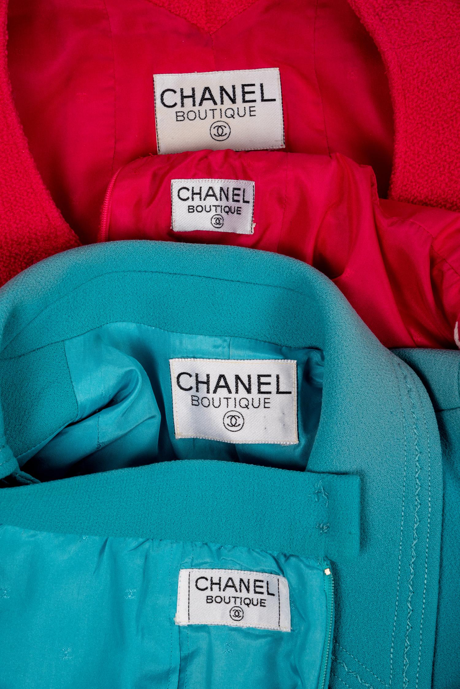 Two Chanel Skirt Suits: Blue and Pink, 1990s