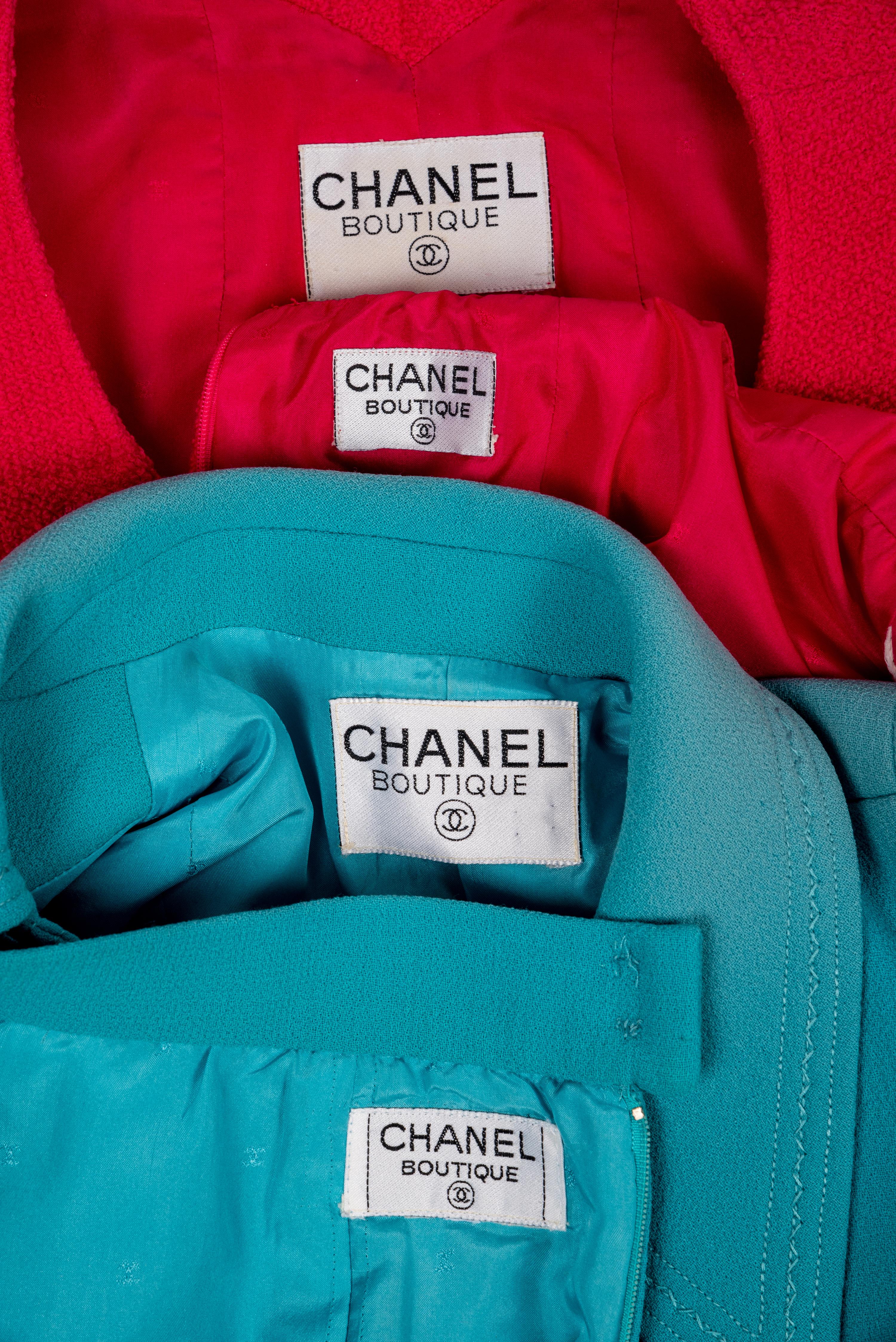 Two Chanel Skirt Suits: Blue and Pink, 1990s
