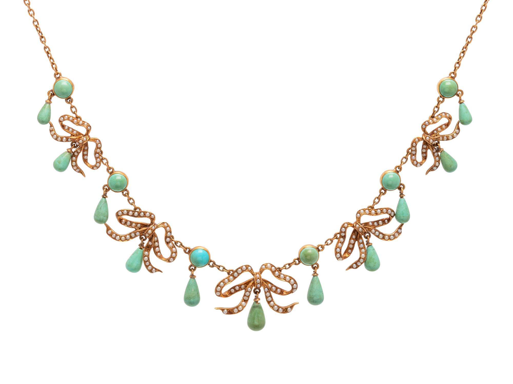 ANTIQUE, TURQUOISE AND SEED PEARL NECKLACE