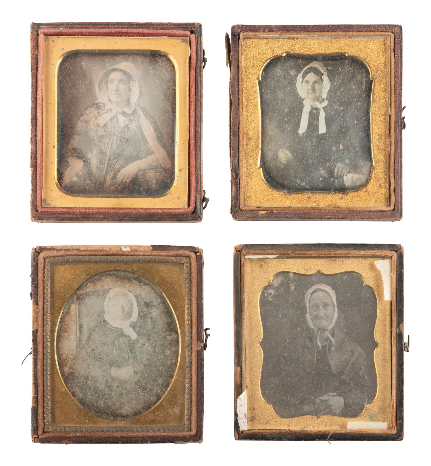[EARLY PHOTOGRAPHY]. 21 sixth plate daguerreotypes of women wearing hats and bonnets.