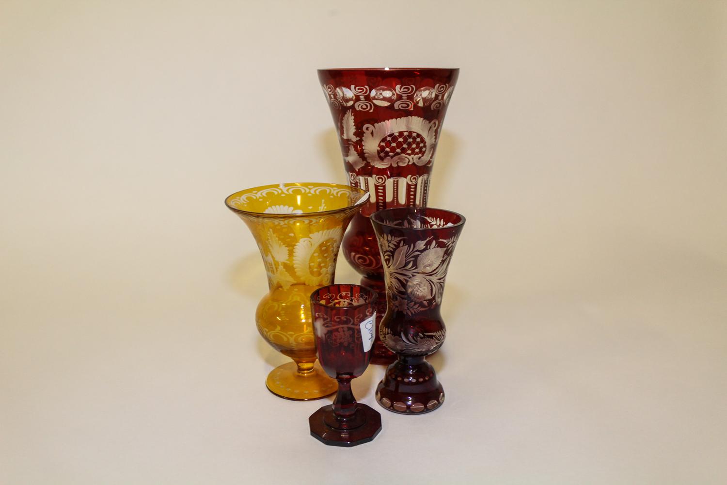 A Group of Four Bohemian Glass Articles. Height of tallest 11 inches.