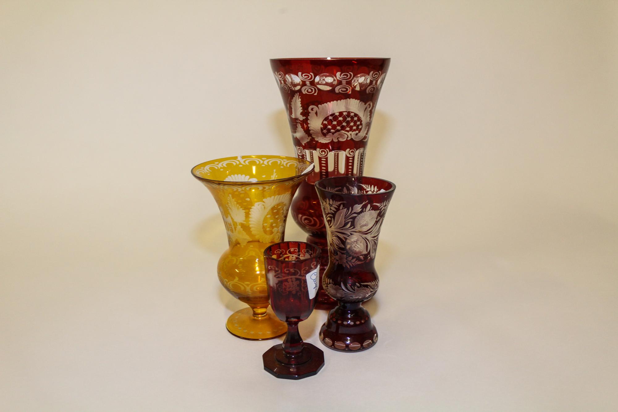 A Group of Four Bohemian Glass Articles. Height of tallest 11 inches.