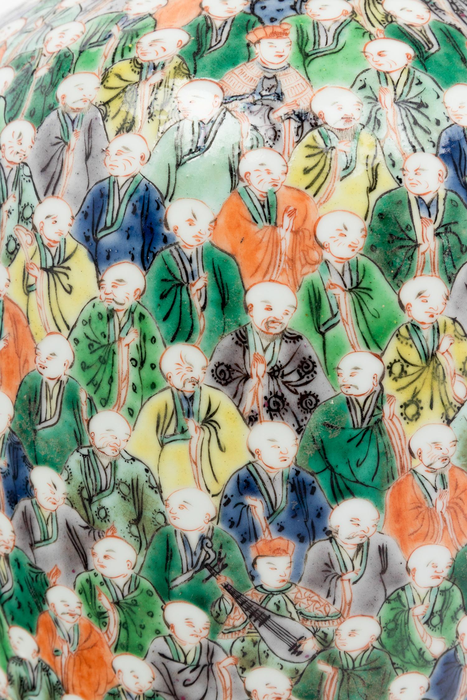 A Famille Verte Porcelain 'Five Hundreds Luohans' Vase