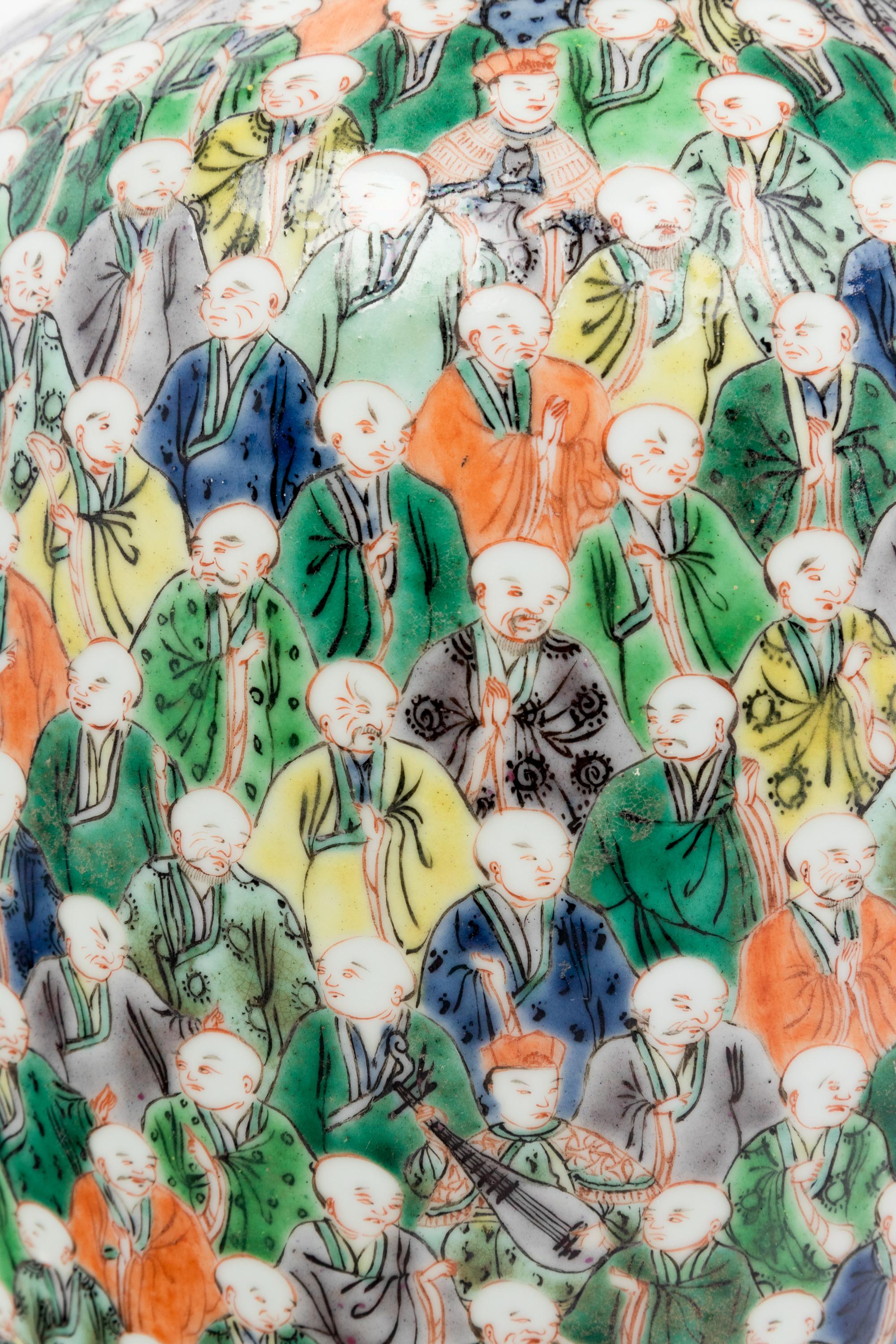 A Famille Verte Porcelain 'Five Hundreds Luohans' Vase