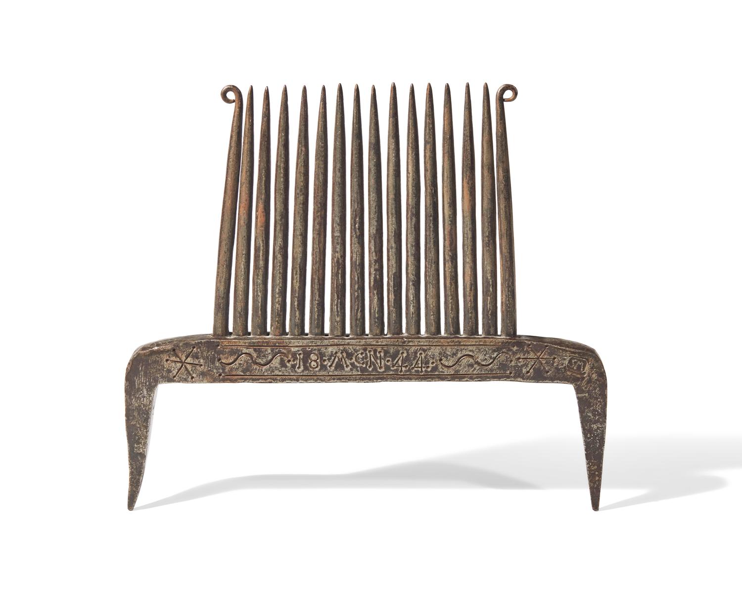 A Wrought Iron Flax Comb, Probably French, Dated "1844"