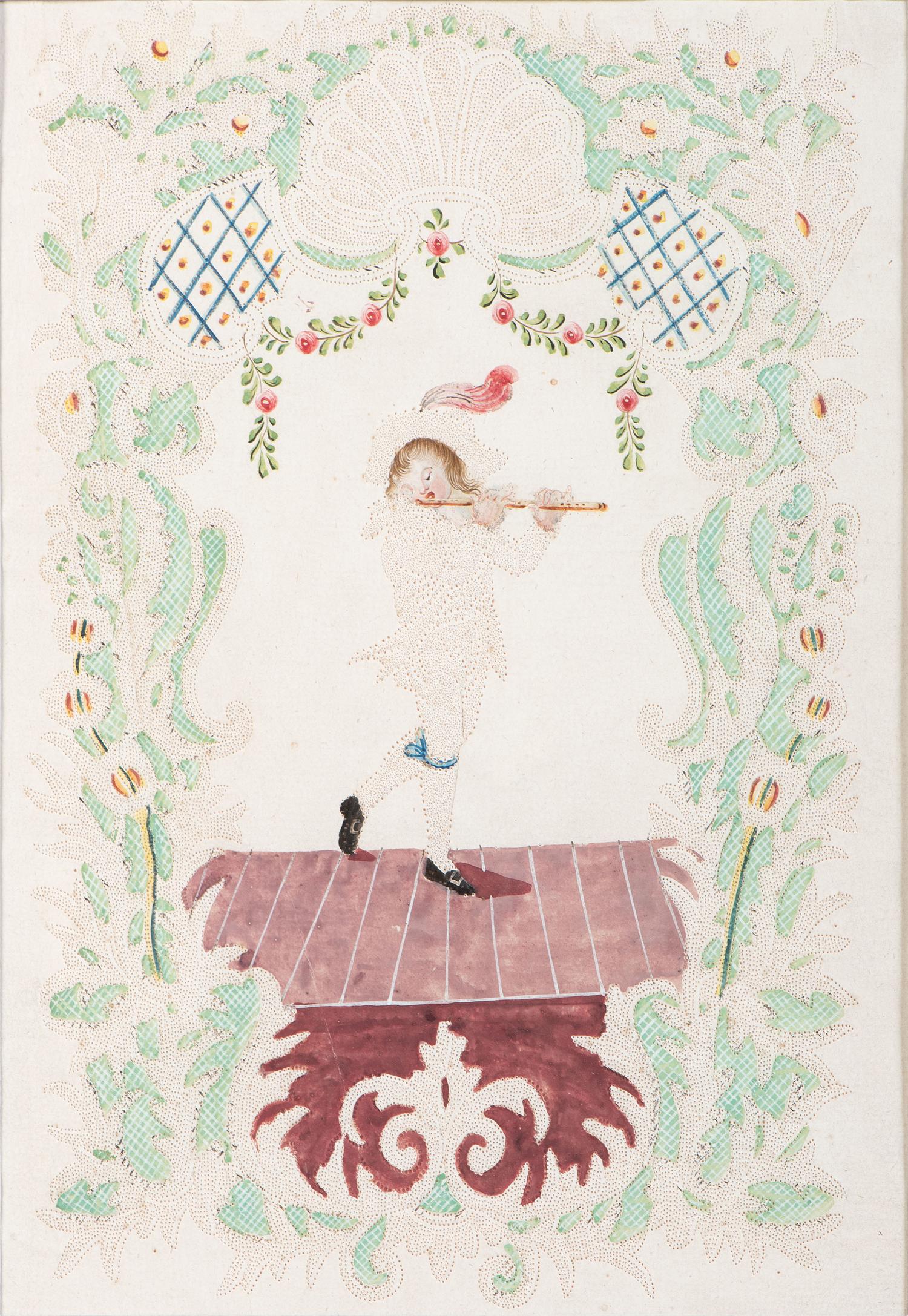 Seven Figural Pinprick and Watercolor Pictures