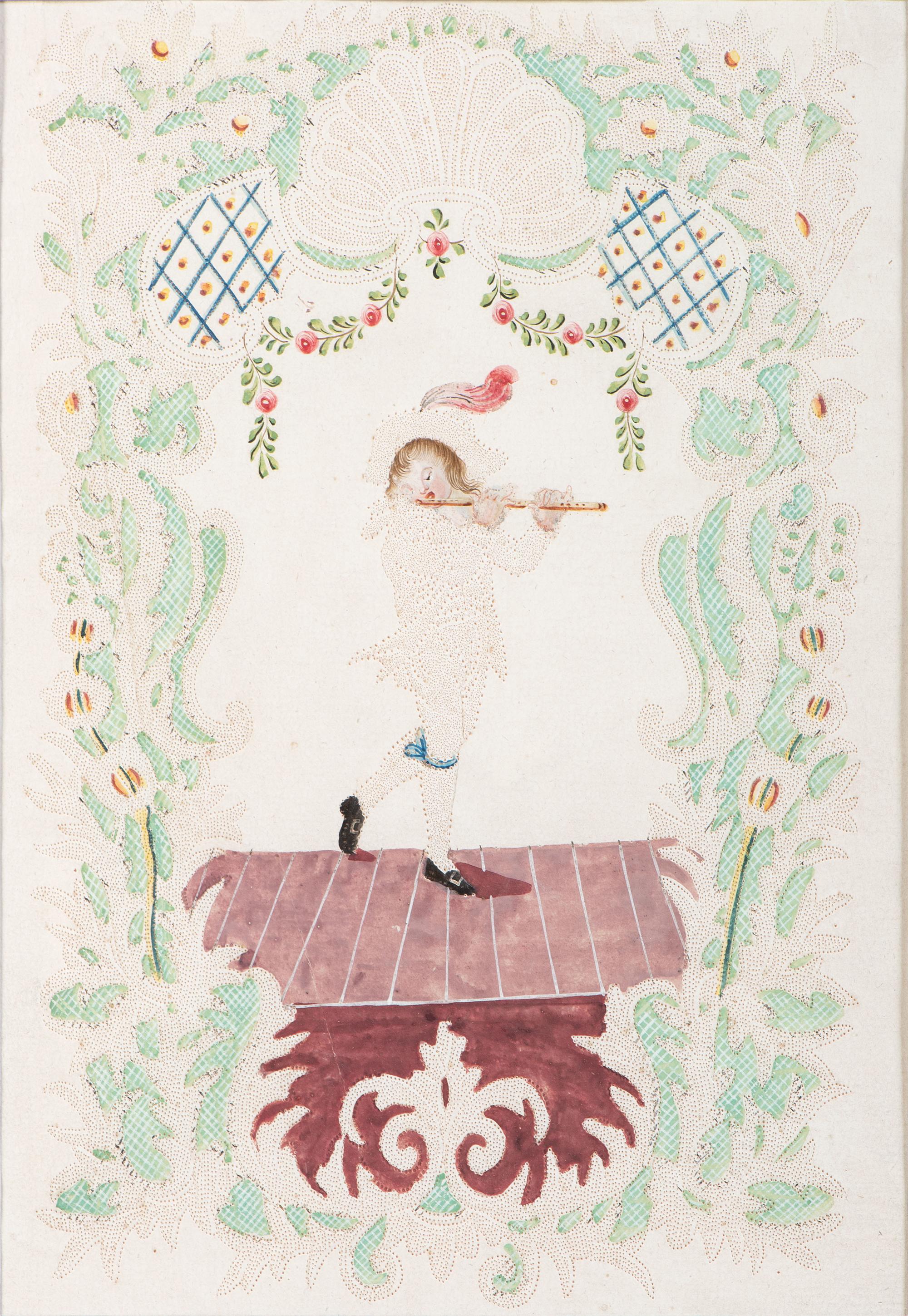 Seven Figural Pinprick and Watercolor Pictures