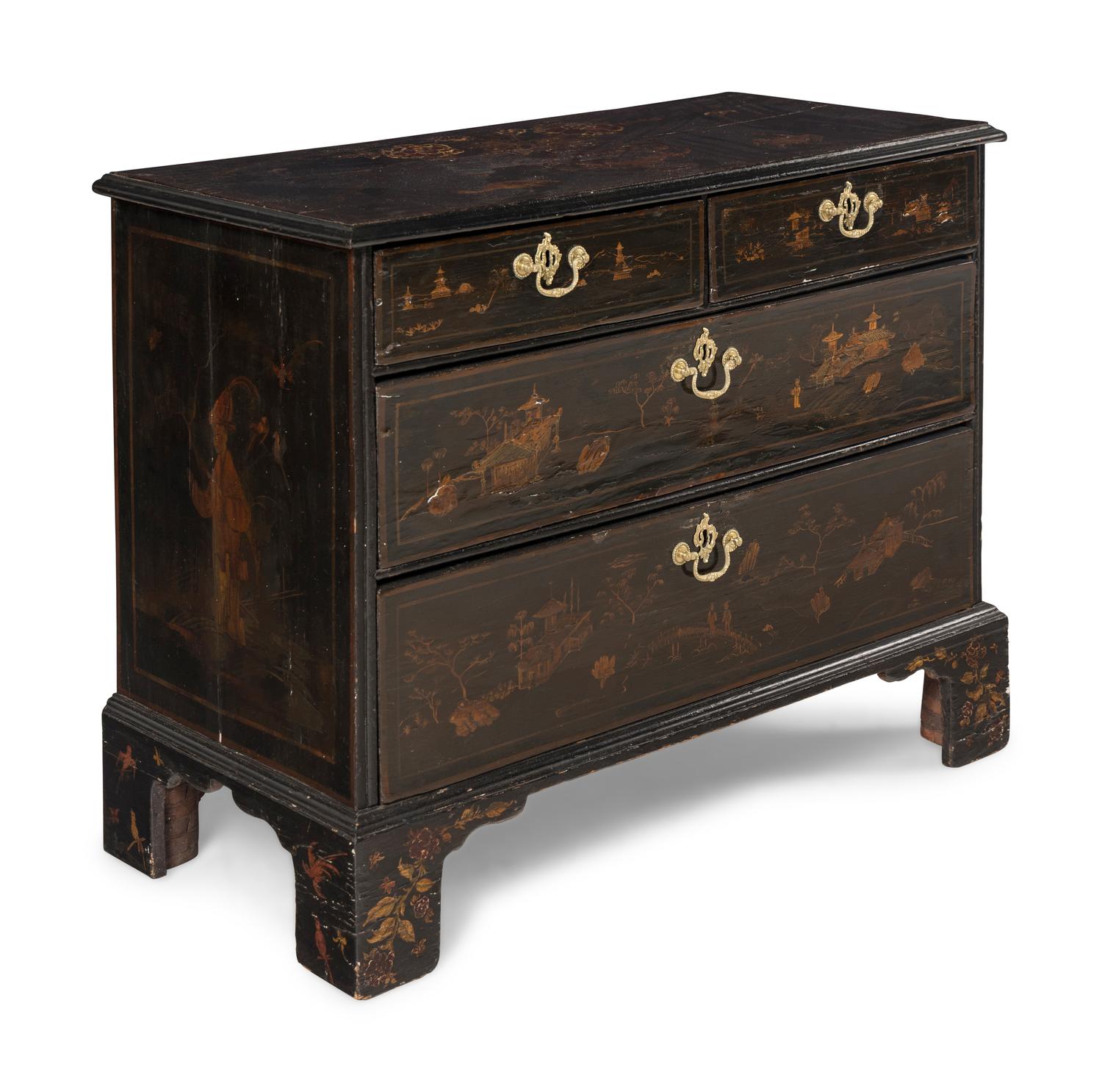A George III Black Japanned Chest of Drawers