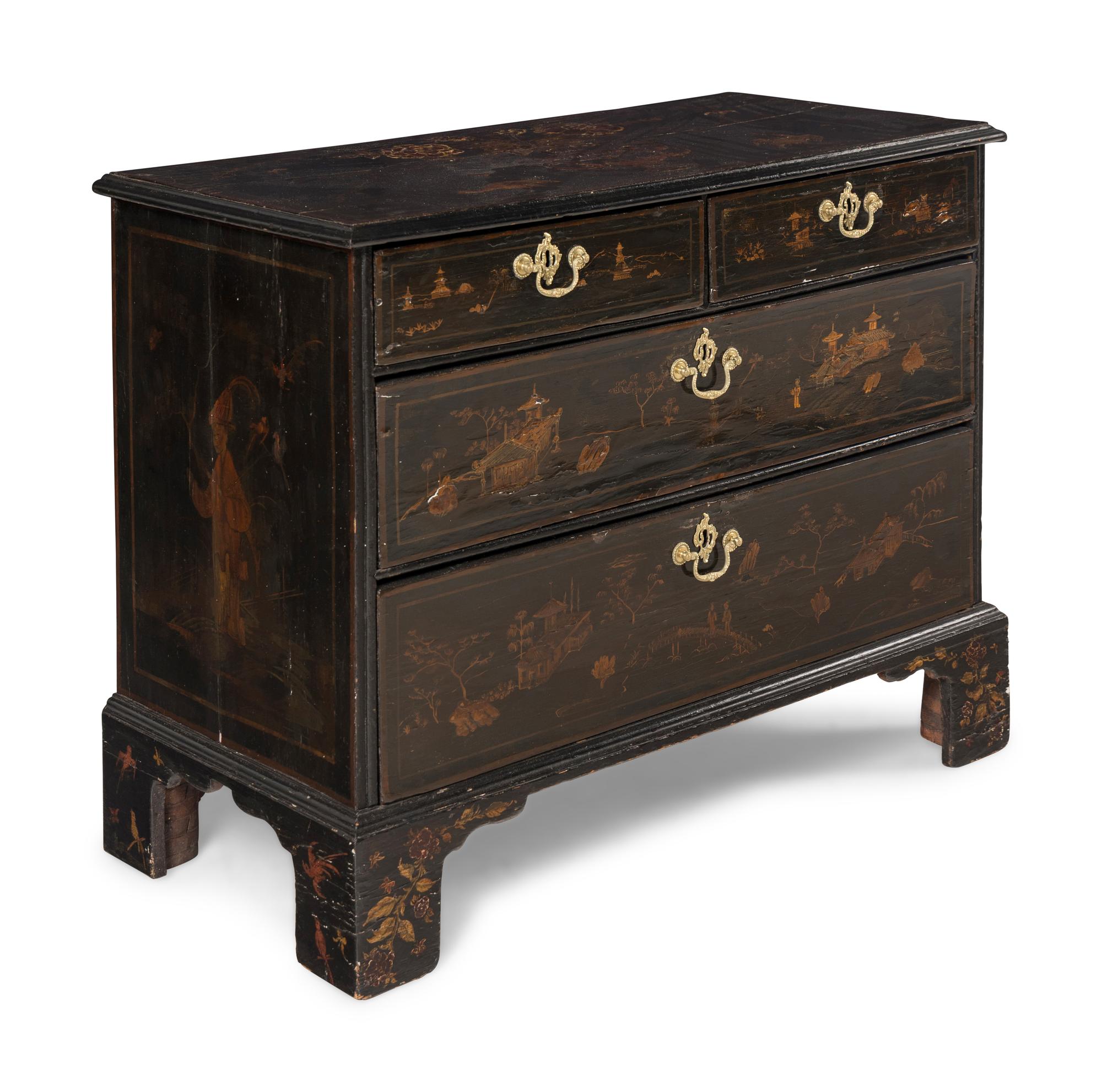 A George III Black Japanned Chest of Drawers