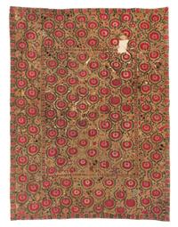 A Ura Tube Suzani Embroidery 7 feet 1 1/4 inches x 5 feet 5 inches. — 18TH/19TH CENTURY