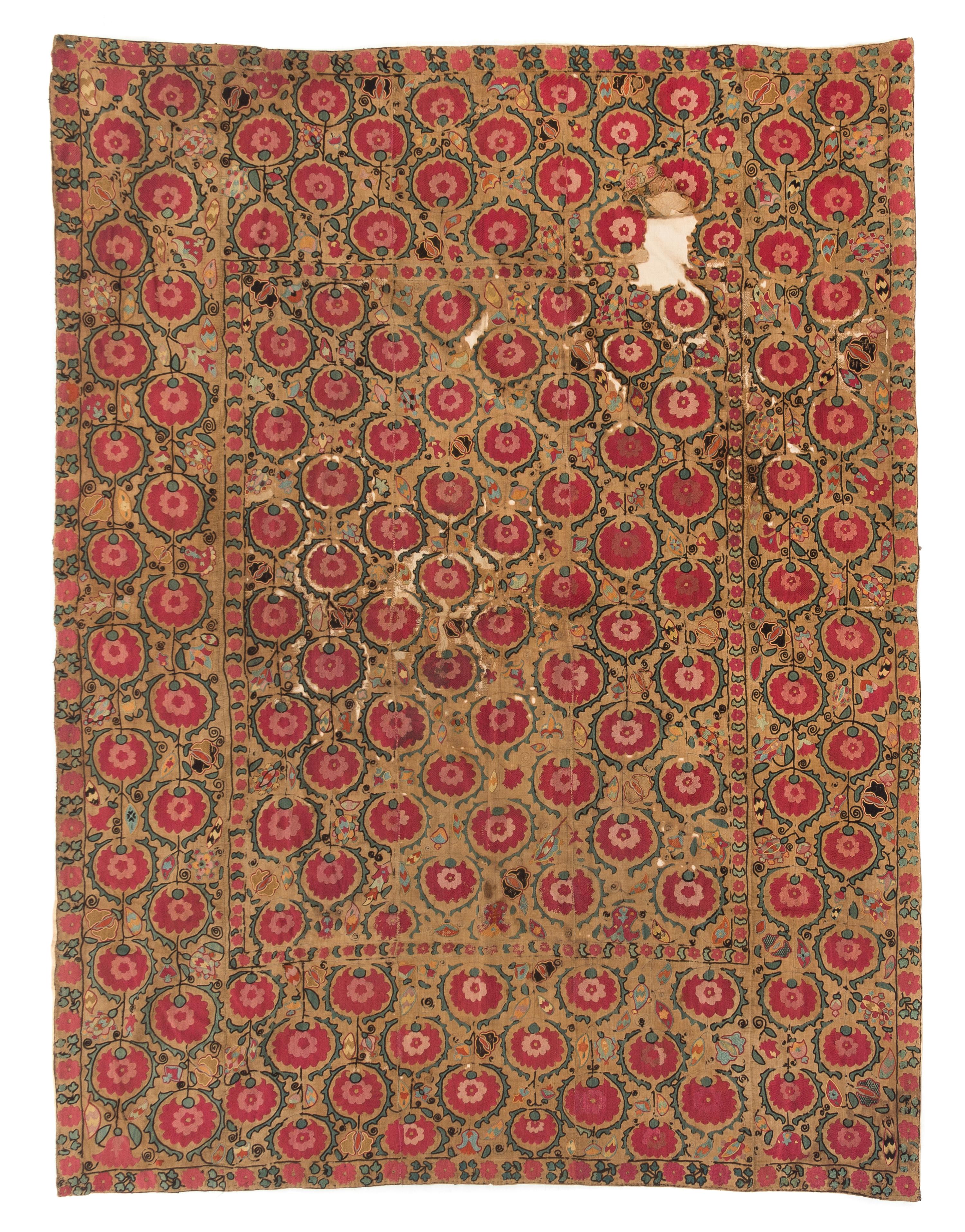 A Ura Tube Suzani Embroidery 7 feet 1 1/4 inches x 5 feet 5 inches. — 18TH/19TH CENTURY