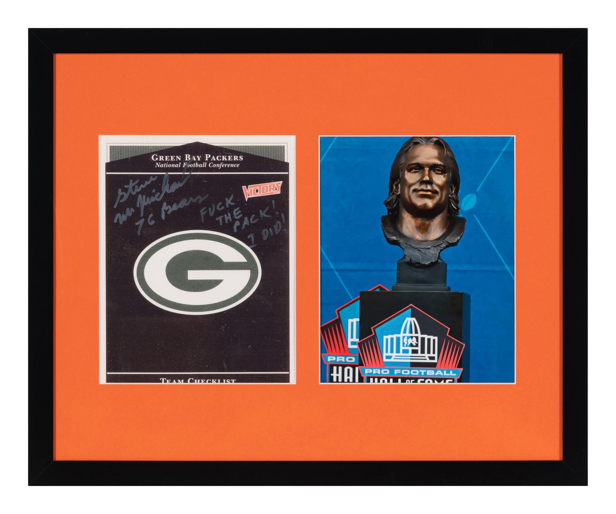 A Unique Chicago Bears Legend Steve McMichael Signed Autograph Display with One of a Kind Inscription