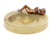 Three Art Deco Onyx and Bronze Figural Vide Poches