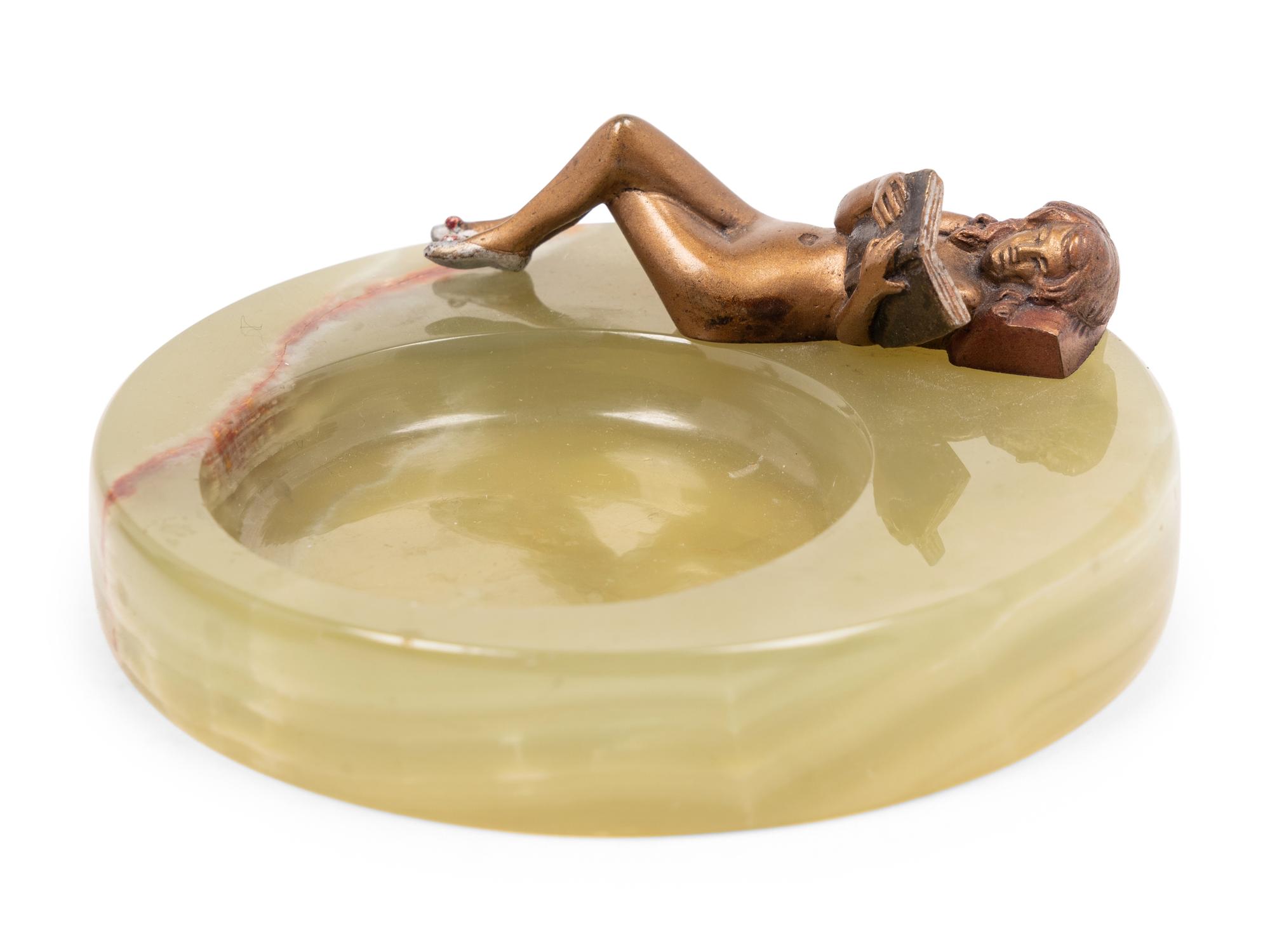 Three Art Deco Onyx and Bronze Figural Vide Poches