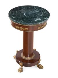 An Empire Style Gilt Metal Mounted Mahogany Marble-Top Side Table